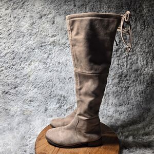Suede Over The Knee High Boots Womens Size 6.5-7/37 Lace Classic Flat Zip Boots